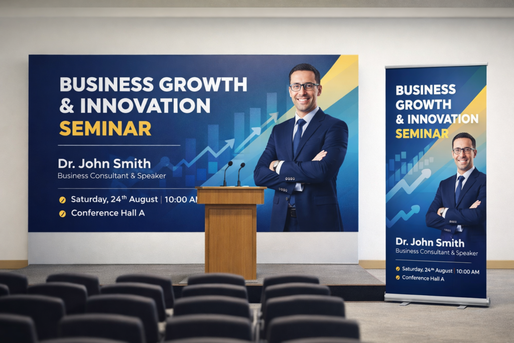 Desain banner event seminar yang profesional dan menarik